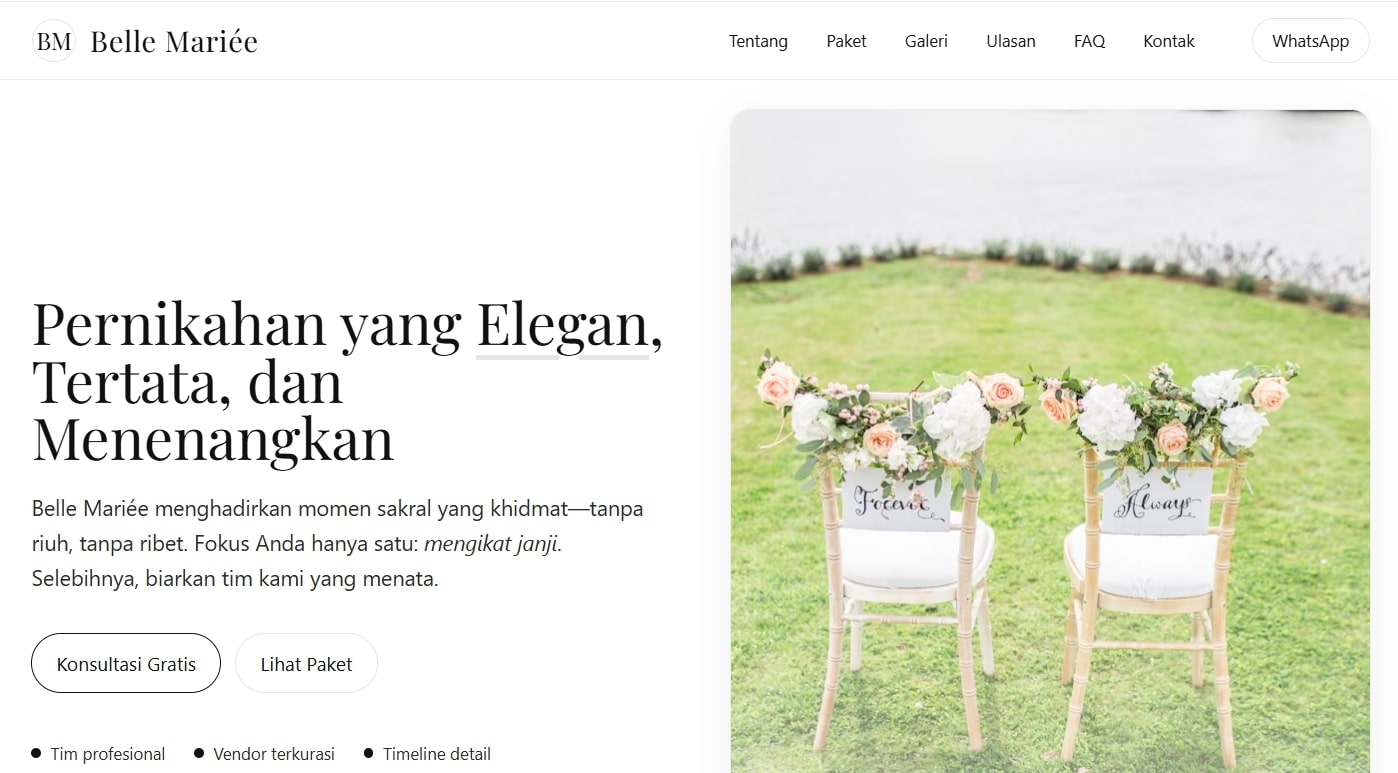 Wedding Organizer - Testimoni & Timeline